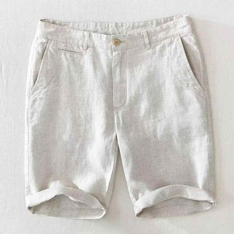 パンツ メンズ ハーフパンツ リネンパンツ 亜麻 リネン 高腰 薄手 通気性 無地 ホワイト ベージュ ブラウン カジュアル