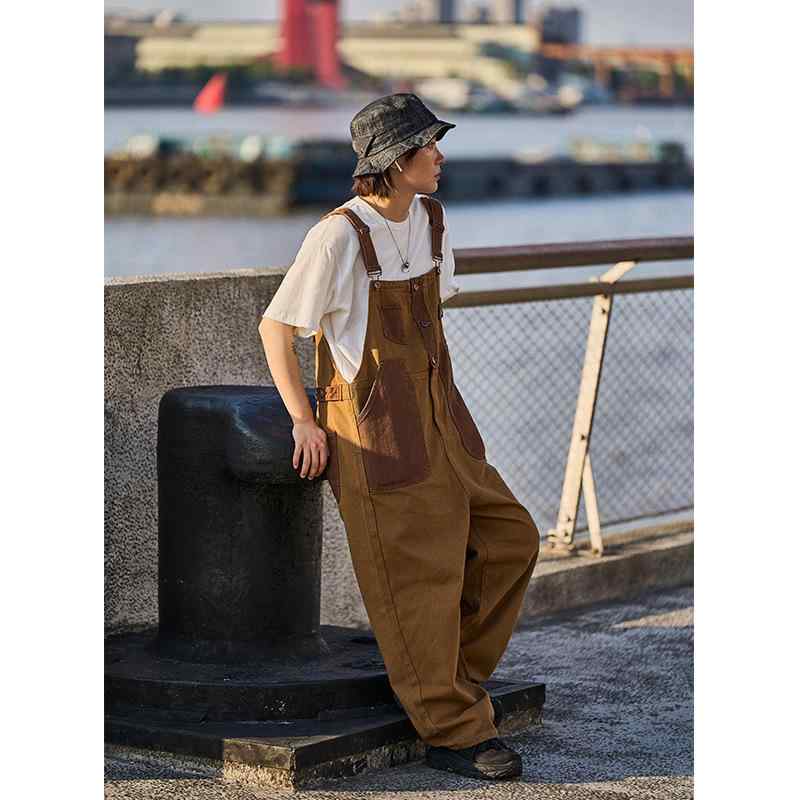 オーバーオール メンズ カーキ ワークパンツ ストレートパンツ カジュアルパンツ 四季 普段使い