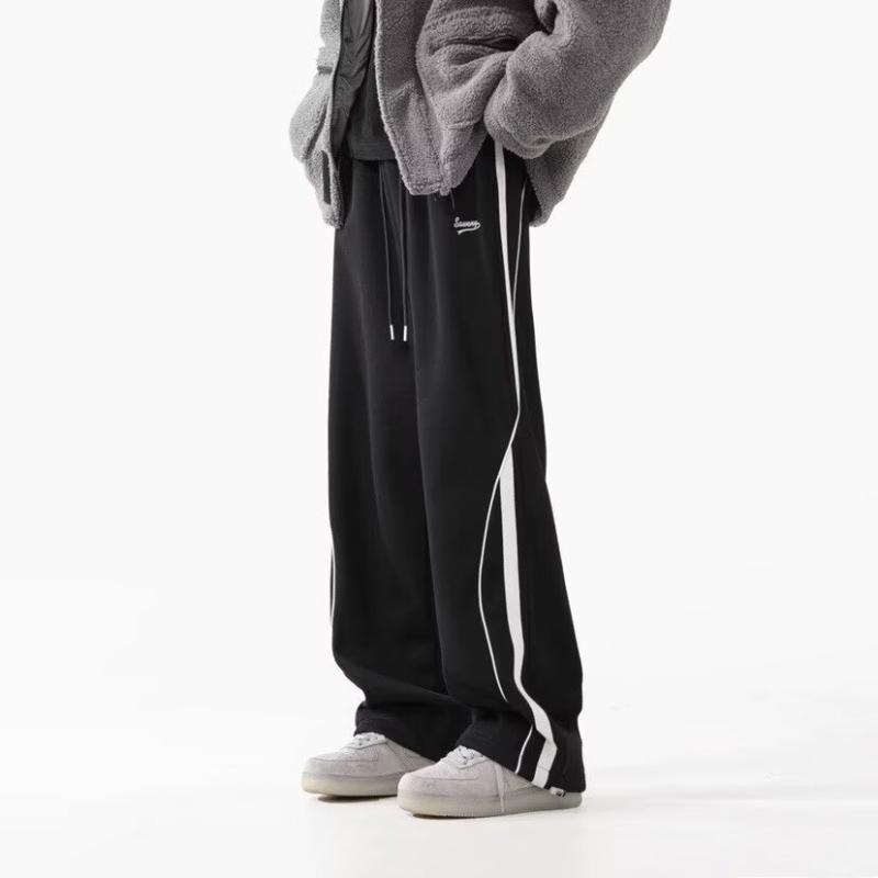 パンツ メンズ ゆったり ストレート ・靭色 切り替え 休?パンツ 普段使い 部屋着 ブラック グレー系 春秋