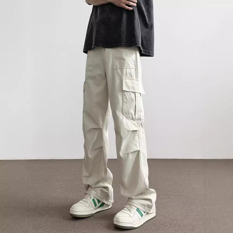 カーゴパンツ メンズ ストレートパンツ コットン ミリタリー ワークパンツ 多ポケット 春秋 黒 ブラック ベージュ カジュアルパンツ