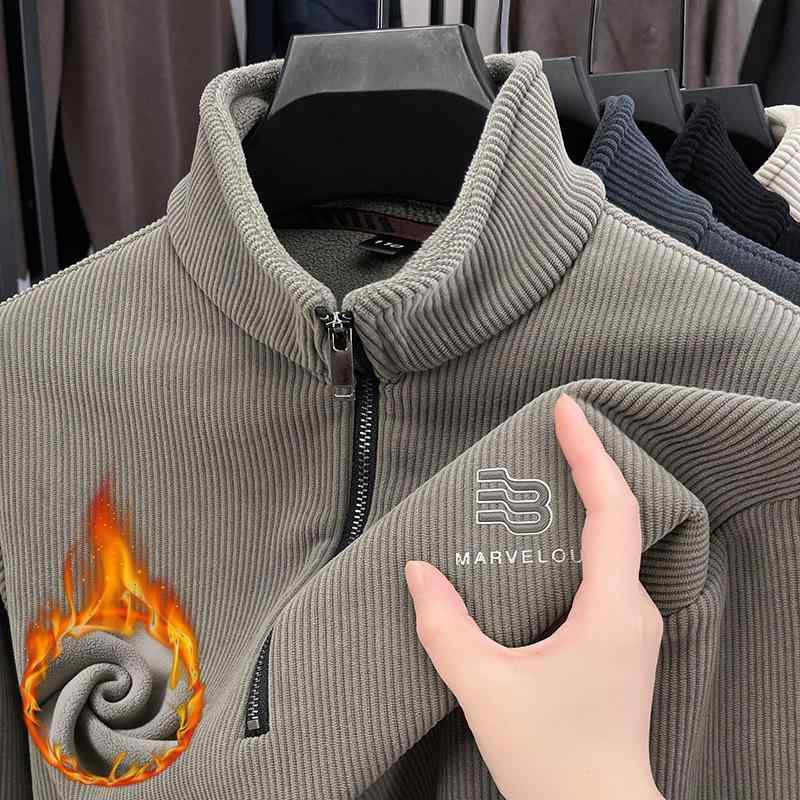スウェット メンズ 裏起毛 立襟 プルオーバー 長袖 Tシャツ 秋冬 防寒 幾何学柄 トップス 部屋着 普段使い デイリー カットソー ポリエステル ブラック グレー アイボリー グリーン