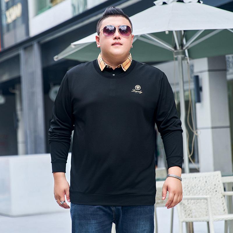 スウェット メンズ 男性用 大きいサイズ 長袖 ポロ襟 フェイクレイヤード風 厚手 コットン混紡 黒 ブラック 2XL 3XL 4XL 5XL 6XL 7XL(x2)