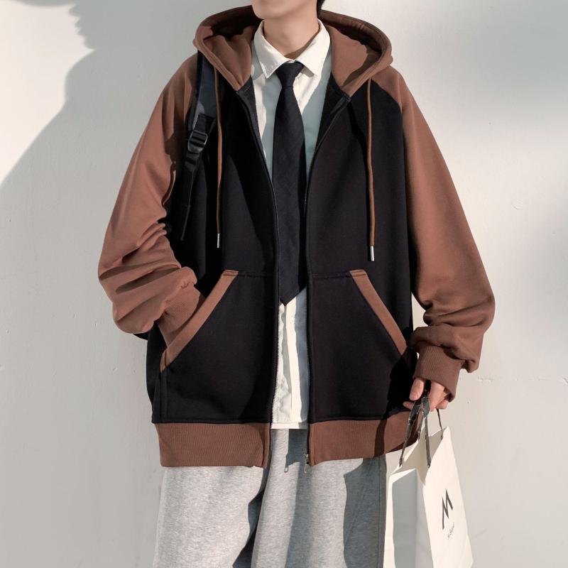 パーカー メンズ 春秋 ?帽 長袖 スウェット ジップアップ ジャケット ブルゾン ゆったり おしゃれ カジュアル スポーティー 杏色 ブラック グレー