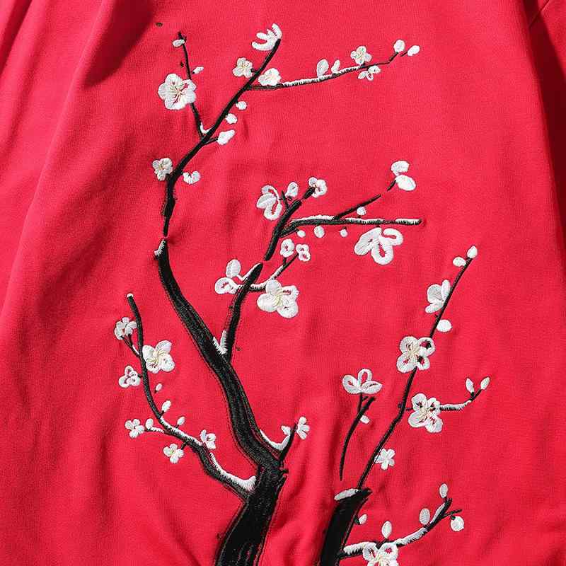 パーカー メンズ 秋冬 綿 梅の花 刺繍 中国風 オーバーサイズ プルオーバー アウター 赤