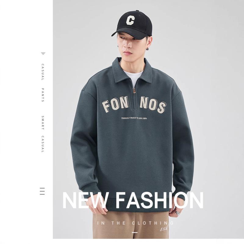 スウェット メンズ 男性用 プルオーバー トップス カットソー 長袖 Tシャツ 襟付き 無地 コットン混紡 ゆったり ブラック ホワイト グレー ブラウン アメカジスタイル