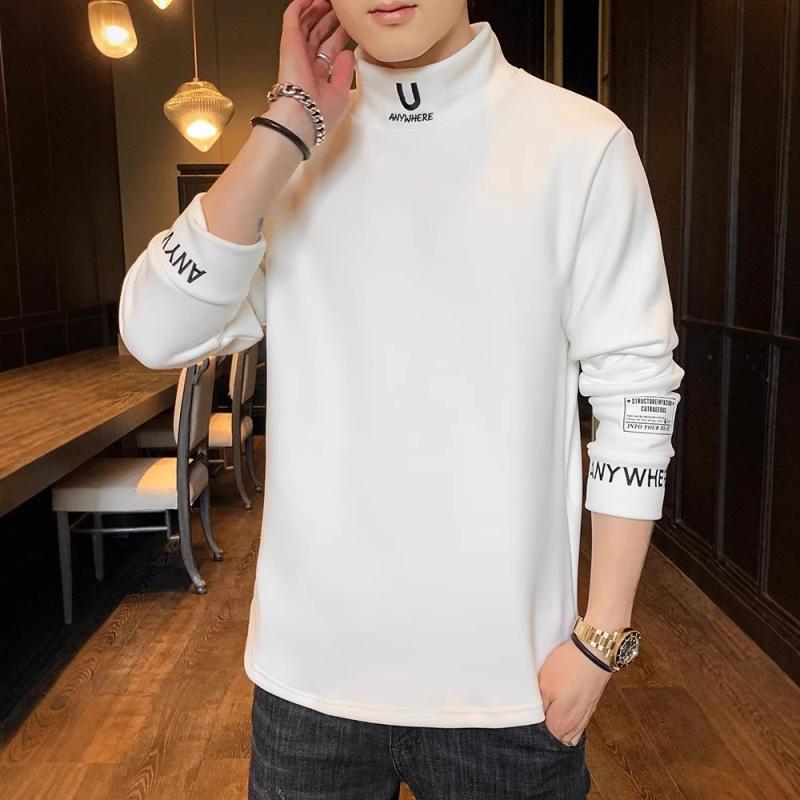 Tシャツ メンズ 男性用 秋冬 裏起毛 ハイネック 長袖 カットソー あったかインナー 暖かい ストレッチ 無地 厚手 普段使い 重ね着 トップス カジュアルウェア カーキ グレー ホワイト ブラック
