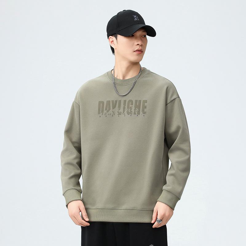 Tシャツ メンズ 長袖 秋冬 プリント柄 クルーネック カットソー プルオーバー トップス リブ袖 カジュアル ゆったりサイズ 白 灰緑 杏色 黒