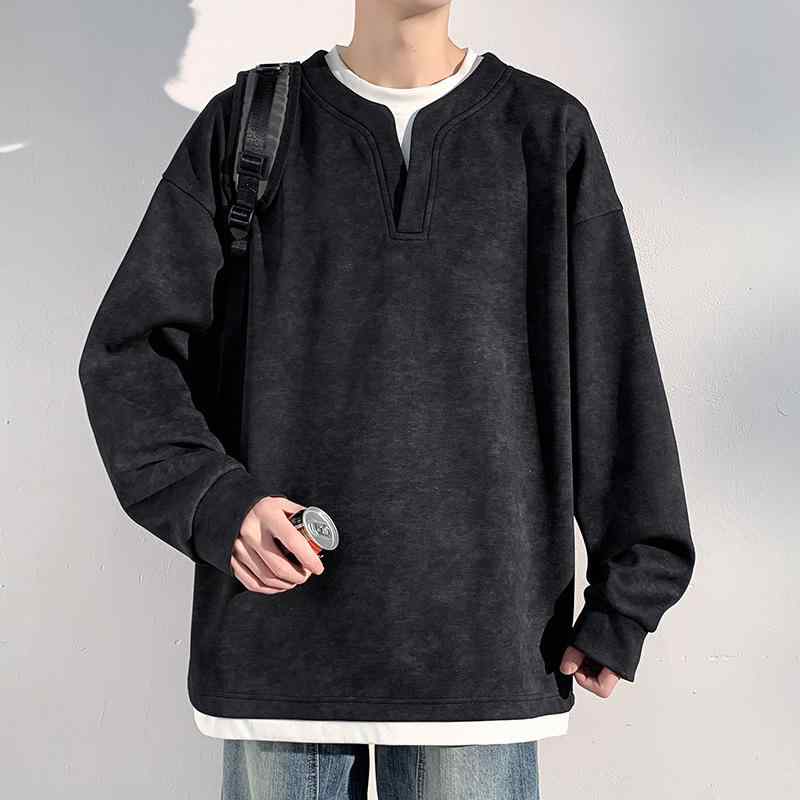 スウェット メンズ ヘンリーネック プルオーバー 絞り染め 長袖 Tシャツ カットソー カジュアル 部屋着 ルームウェア ゆったり 大きめサイズ ポリエステル ブラック カーキ
