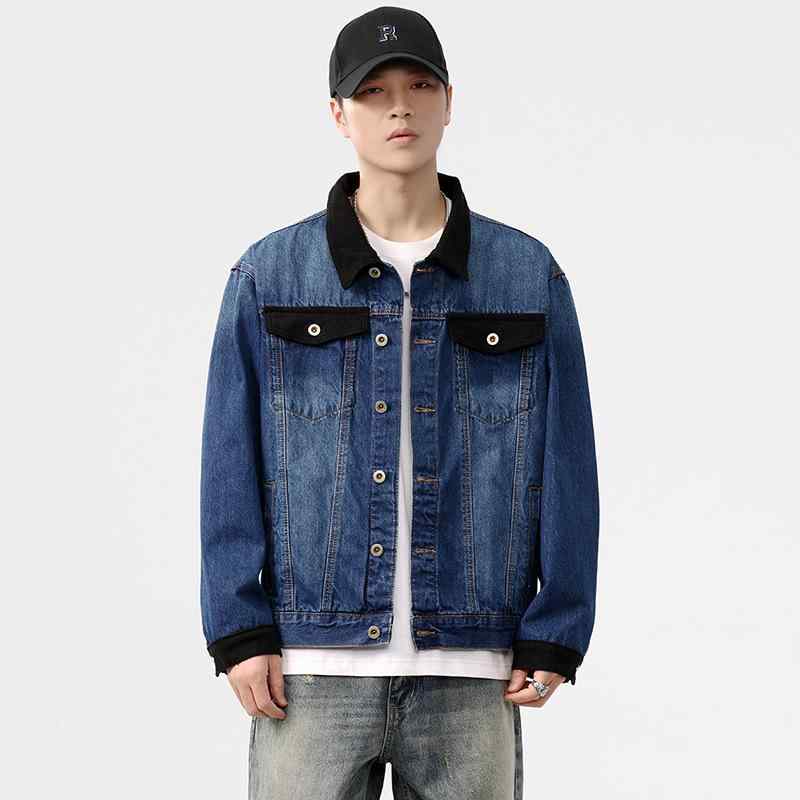 ジャケット メンズ 男性用 ブルゾン デニム ウォッシュド加工 レトロ カジュアル ワークウェア Gジャン 襟付き コットン 多ポケット 長袖 春秋 黒 焦茶 M L XL 2XL 3XL 4XL 5XL