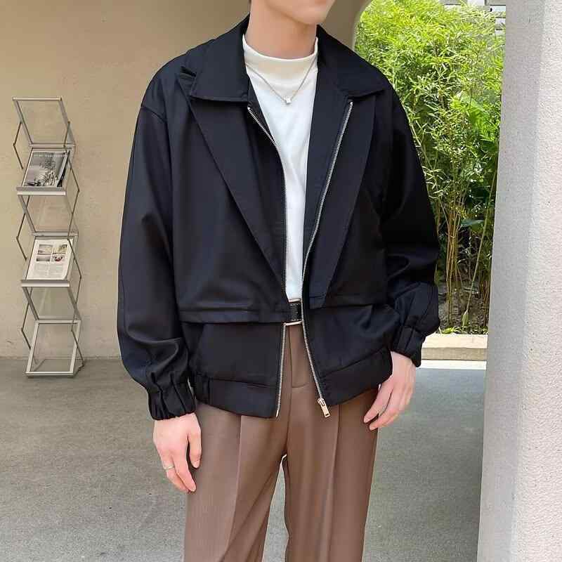 ジャケット メンズ 春秋 ブルゾン ゆったり ショート丈 コットンブレンド ワークジャケット フライトジャケット スタンドカラー コーヒー色 黒