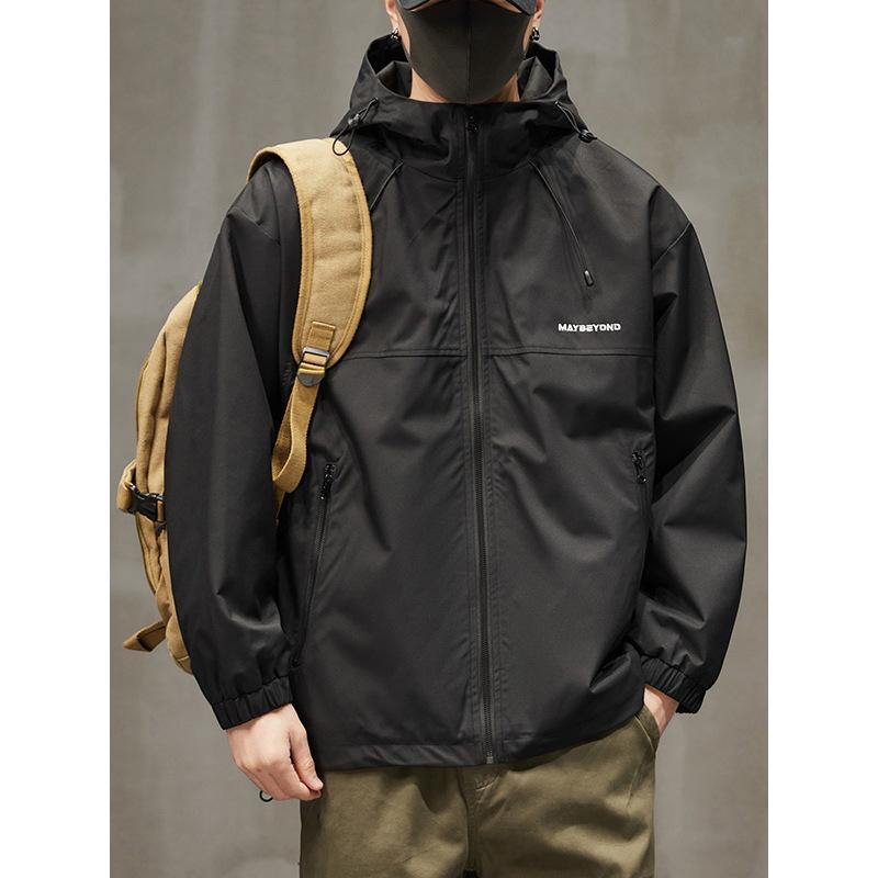 ジャケット メンズ 男性用 フード付き アウター 防風 防水 撥水 耐摩耗性 カーキ ブラック系 アウトドア ワークウエア