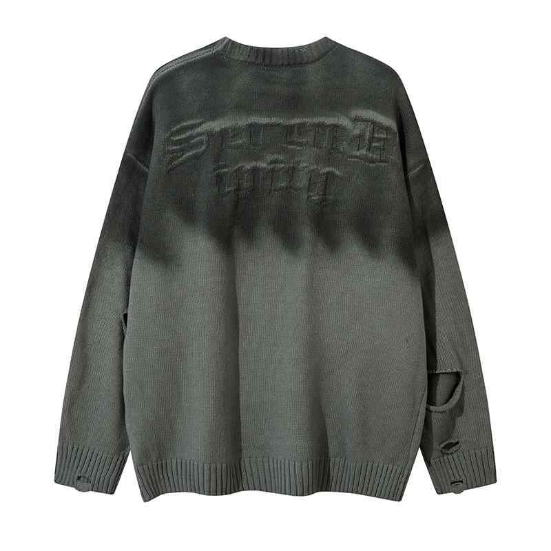 ニット メンズ グラデーション ダメージ加工 セーター 秋物 ルーズフィット круглый воротник トレーナー 普段使い 部屋着(x2)