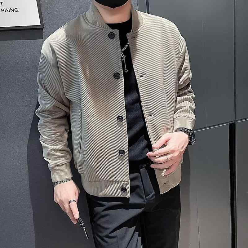 ジャケット メンズ スタンドカラー ブルゾン ジャンパー 秋服 コットン アウター カジュアル トップス 長袖 無地 緑 杏色 黒