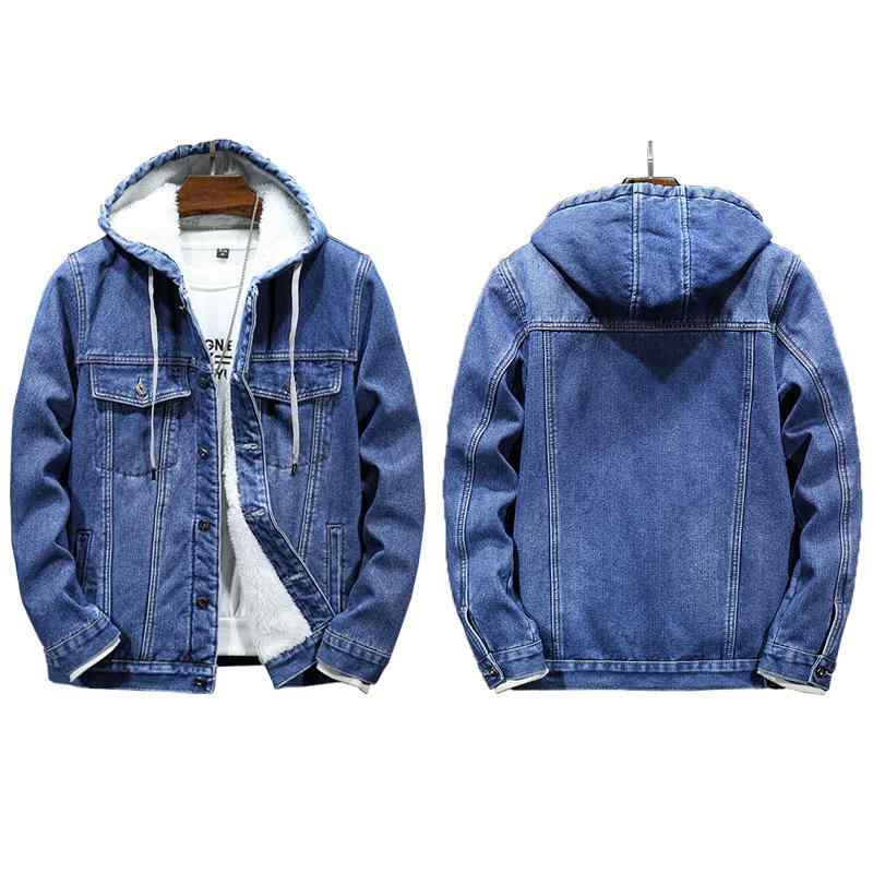 ジャケット メンズ 男性用 デニムジャケット 裏ボア 防寒着 フード付き Gジャン 厚手 アウター 秋冬 ブルー ブラック
