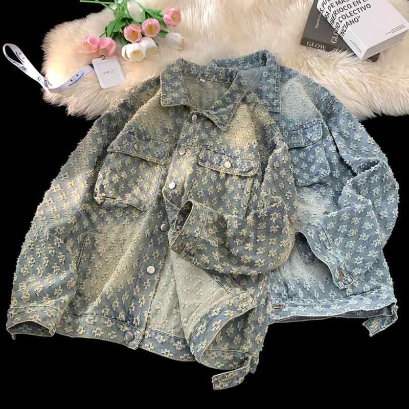 ジャケット 男性用 デニム ウォッシュ加工 レトロ 提花 刺・墸 ルーズフィット カジュアル ストリート ライトアウター 春秋 黄泥色 浅藍色