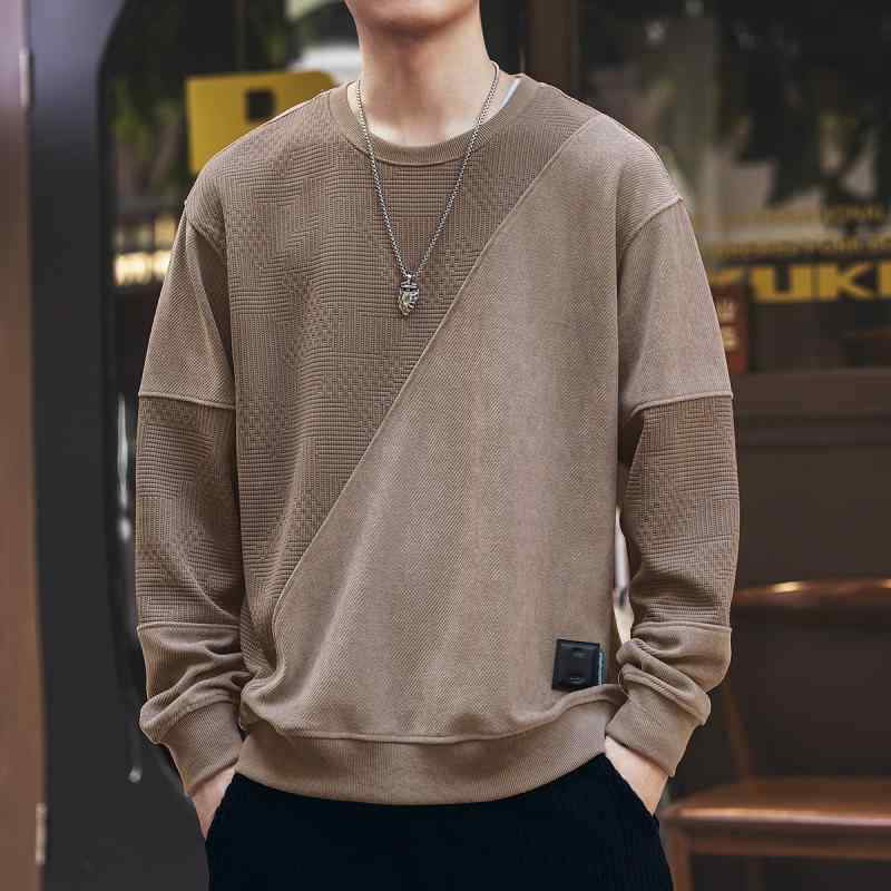 スウェット メンズ 男性用 プルオーバー トップス 秋冬 レトロ 配色 幾何学模様 ポリエステル ゆったり 薄手 ドロップショルダー カジュアル 普段使い