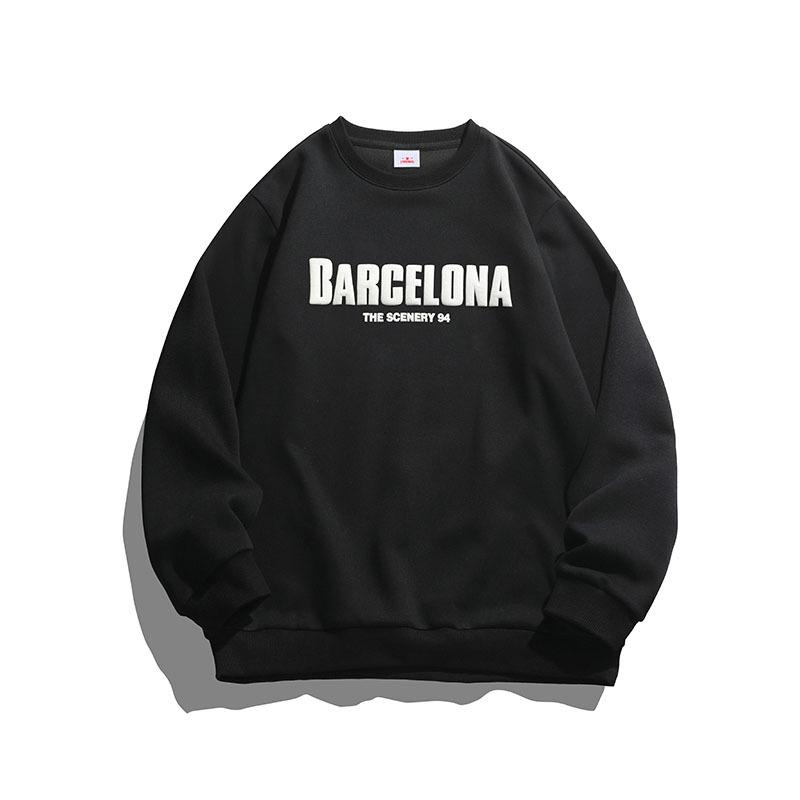 スウェット メンズ 春秋用 長袖Tシャツ プルオーバー プリント柄 トップス カットソー ルーズフィット ラウンドネック ブラック ホワイト ブルー ポリエステル