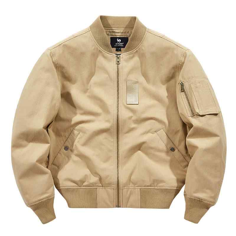 ジャケット 男性用 MA-1 パイロットジャケット 綿 アウター ブルゾン ミリタリー 無地 普段使い 運動着 カーキ ブラック(x2)