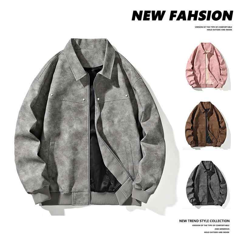 ジャケット 男性用 PUレザー ライダースジャケット 春秋物 ゆったりサイズ 立ち襟 防風 普段使い M L XL 2XL 3XL 4XL 5XL 6XL 7XL 8XL キャメルグレー ピンク ブラック ポリエステル