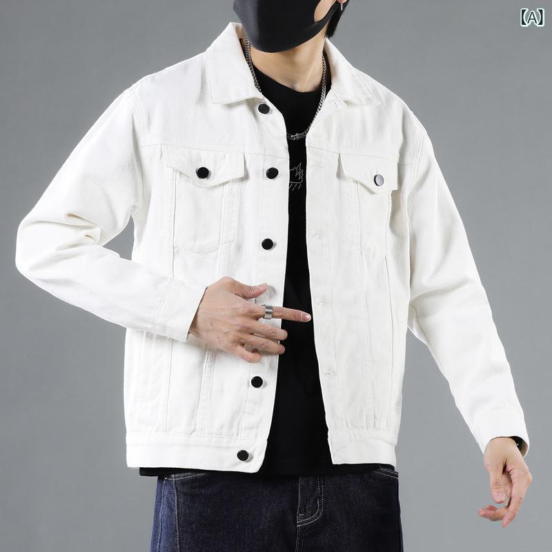 ジャケット メンズ デニム ブルゾン Gジャン 男性用 トップス アウター カジュアル 春秋冬 コットン 綿 混紡 若者 多ポケット ホワイト 白 ブラック 黒 カーキ ベージュ