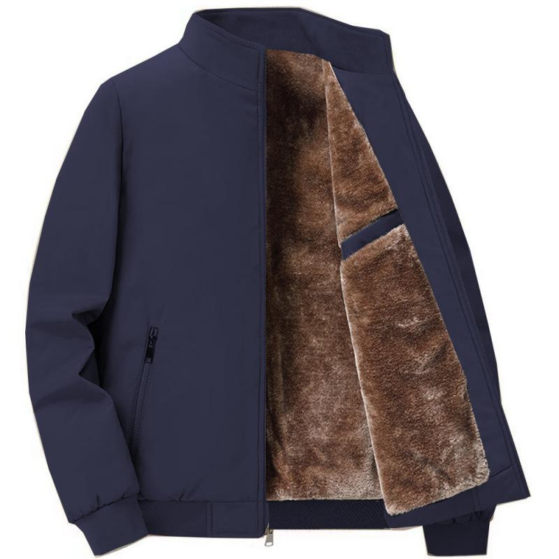 ジャケット 男性用 中綿 裏起毛 スタンドカラー ブルゾン シニア 紳士服 厚手 防寒 あったか 暖かい 秋冬 ネイビー 紺色 ブラック 黒 ポリエステル