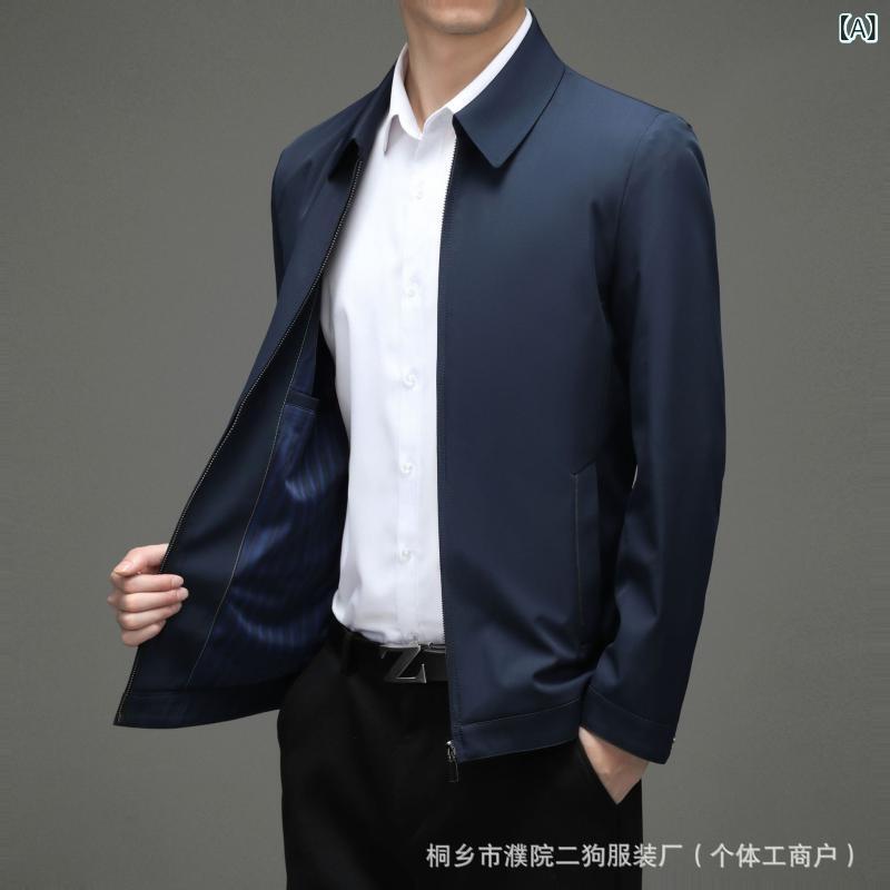 ジャケット 男性用 ブルゾン 春秋 薄手 撥水 防風 ビジネス カジュアル 紳士服 ミドルエイジ ポリエステル ネイビー レッド カーキ ホワイト ブラック(x2)