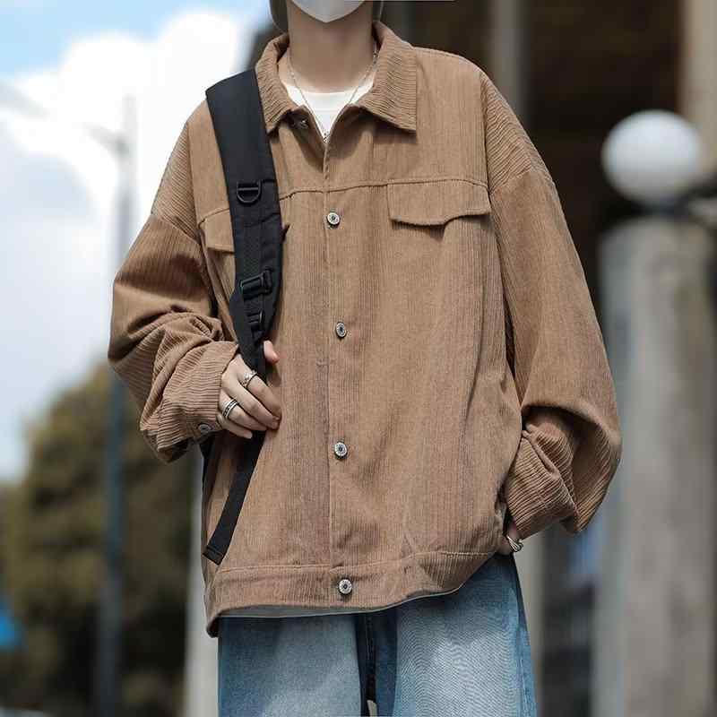 シャツ メンズ トップス ? 灯芯? 無地 長袖 襟付き ジャケット ブルゾン アウター ライトアウター 普段使い ブラウン ブラック