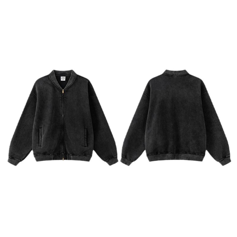 ジャケット 男性用 秋冬 リブ裾 コットン 立襟 水洗い加工 ゆったりサイズ ドロップショルダー ライトアウター(x2)