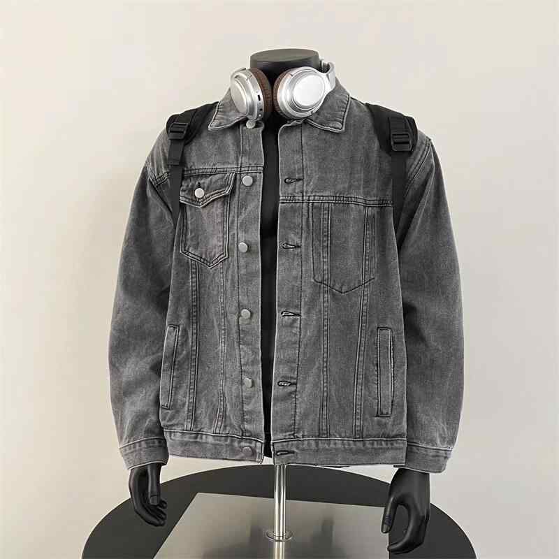 ジャケット メンズ Gジャン デニム 春秋 カジュアル ゆったり グレー 黒 青 ポリエステル 普段着 長袖
