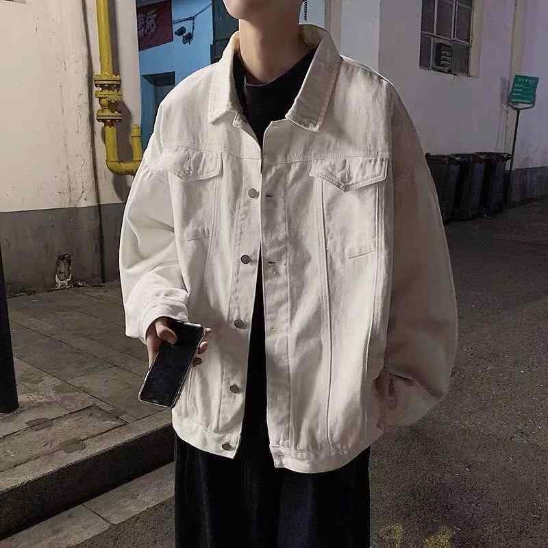 デニムジャケット メンズ Gジャン ブルゾン 春秋 韓国 ゆったり カジュアル トップス 長袖 アウター 無地 黒 白