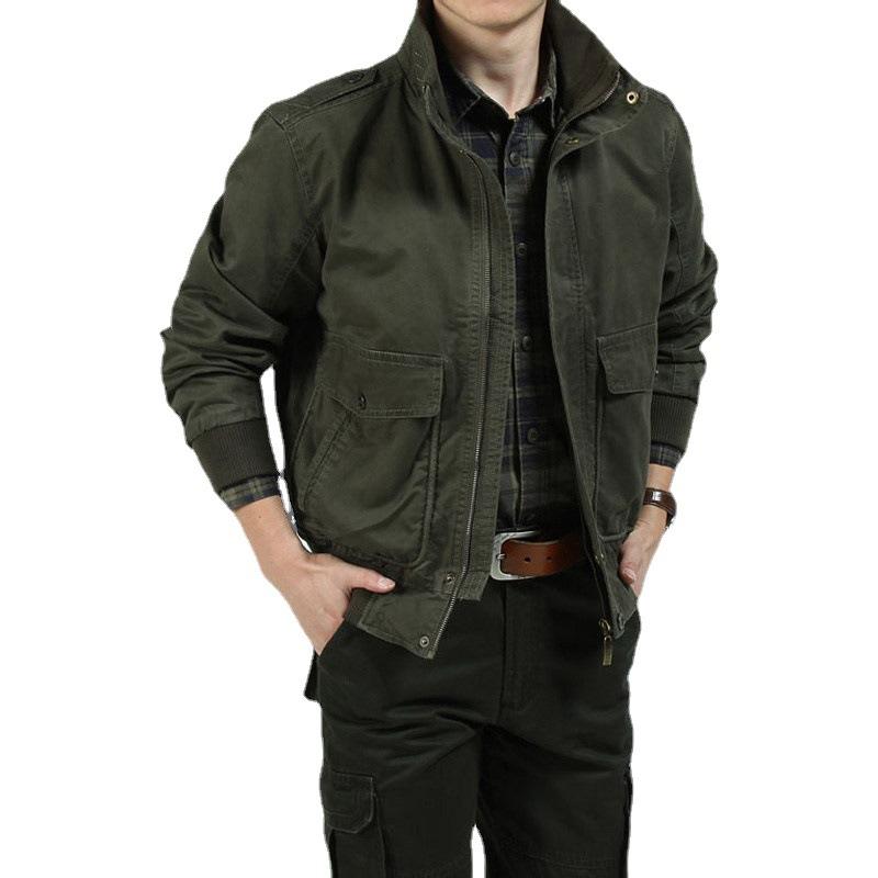 ジャケット メンズ 男性用 コットン 立襟 無地 長袖 秋物 アウター カーキ ブラック アーミーグリーン M L XL 2XL 3XL 4XL(x2)｜LINEAR shop