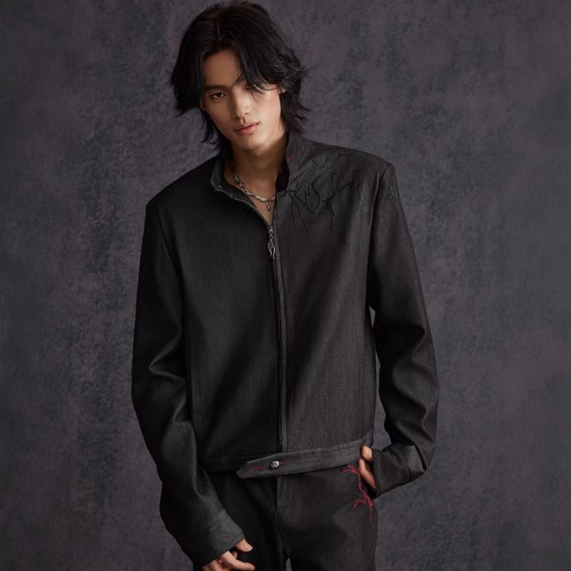 ジャケット 男性用 秋冬物 ブルゾン ジャンパー アウター カジュアル ヴィンテージ風 ポリエステル 黒(x2)