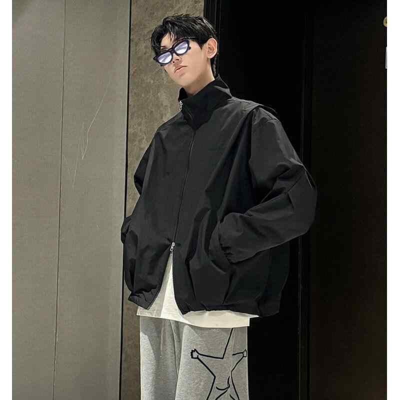 ジャケット メンズ 立襟 ミリタリー 春物 ブルゾン ジャンパー 男性用 アウター トップス 高街 ?松 米杏色 ブラック カーキ レッド(x2)