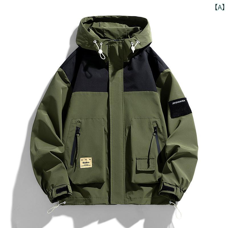ジャケット メンズ ブルゾン 配色 切替 ミリタリー ワーク 春秋 薄手 大きいサイズ 7XL 8XL 9XL ゆったり カーキ ブラック ポリエステル