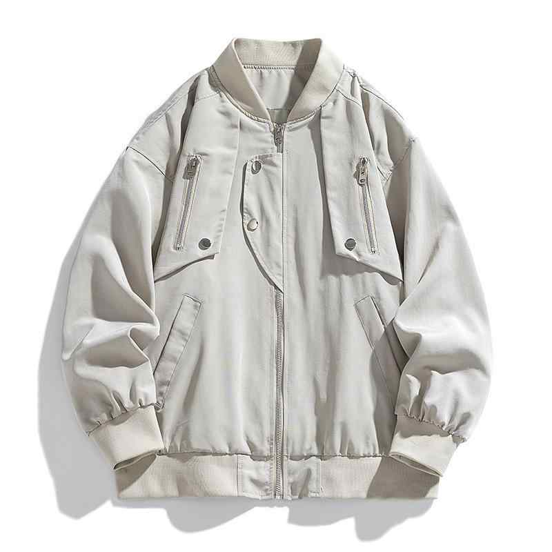 ジャケット 男性用 ブルゾン 春秋 薄手 ワークジャケット 無地 長袖 ジップアップ ポリエステル グレー 黒 ベージュ(x2)