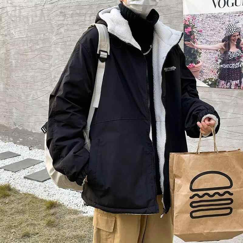 ジャケット メンズ 男性用 防寒 裏ボア フード付き ブルゾン ジャンパー ゆったりサイズ 秋冬 黒 青