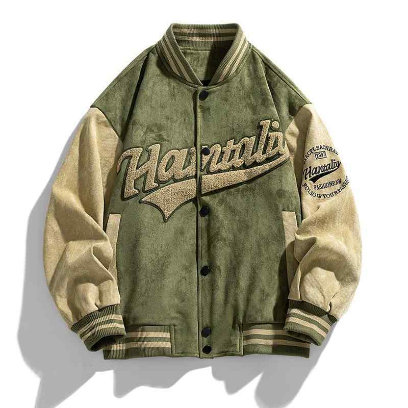 ジャケット メンズ 男性用 スエード ブルゾン 野球服 スタジャン 春秋 アウター ゆったり ミリタリー ブラック系 配色 長袖