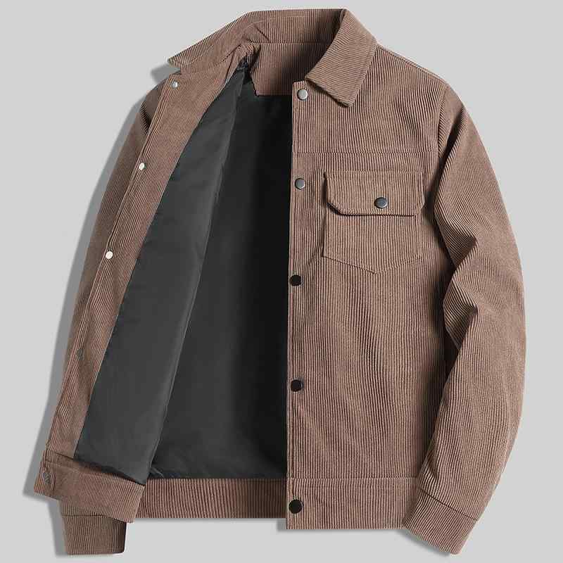 ジャケット 男性用 コーデュロイ ブルゾン 春秋 若者 レトロ 普段使い アウター トップス ブラック カーキ グリーン ポリエステル