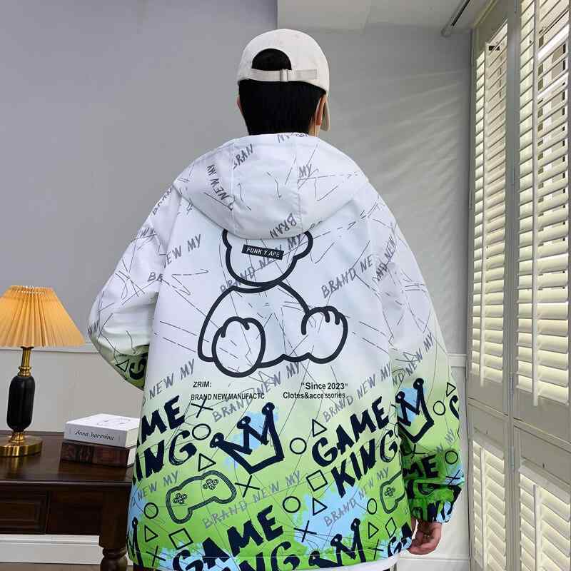 ジャケット メンズ 男性用 春秋 薄手 中学生 高校生 プリント ゆったり スポーツ ウェア パープル 紫