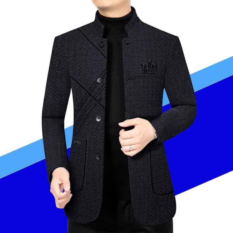 ジャケット メンズ 男性用 ビジネス カジュアル 立襟 ウール混紡 アウター 秋冬 シニア 紳士 多ポケット ゆったり 厚手 普段使い