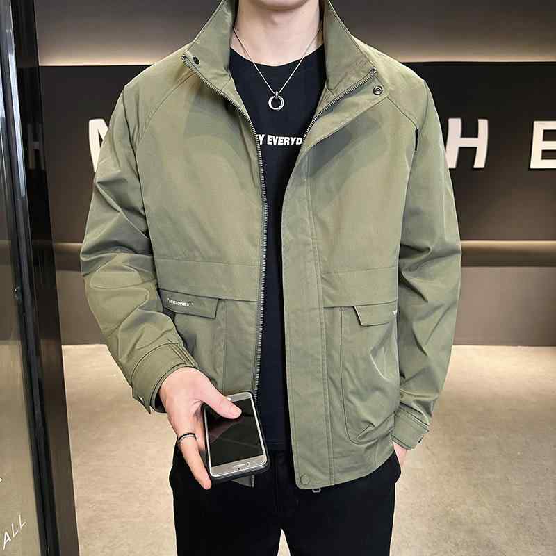ジャケット 男性用 秋冬 立襟 無地 ブルゾン ゆったり アウター トップス 耐摩耗 ブラック カーキ ベージュ