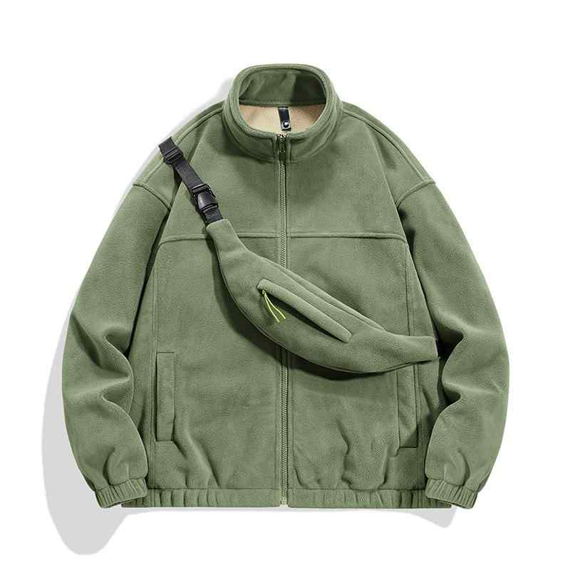 ジャケット メンズ 裏起毛 フリース スウェット カーディガン 秋冬 厚手 防寒 立ち襟 アウター トップス 無地 グレー 黒 緑