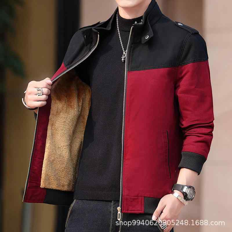 ジャケット メンズ 男性用 ブルゾン 裏起毛 立襟 配色 コットン アウター 秋冬 普段使い