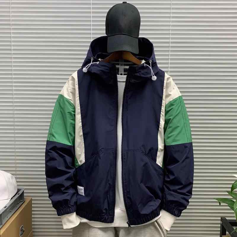 ジャケット メンズ ティーン 中学生 高校生 ブルゾン アウター 立襟 ポリエステル 普段使い 4シーズン ディープブルー オフホワイト