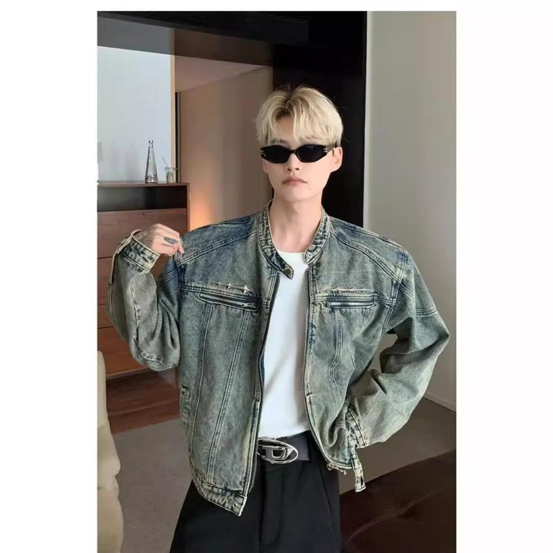 ジャケット 男性用 デニムジャケット Gジャン ブルゾン ゆったり ラペルネック 無地 長袖 春秋 カジュアル 普段使い トップス アウター ブルー ブラック系