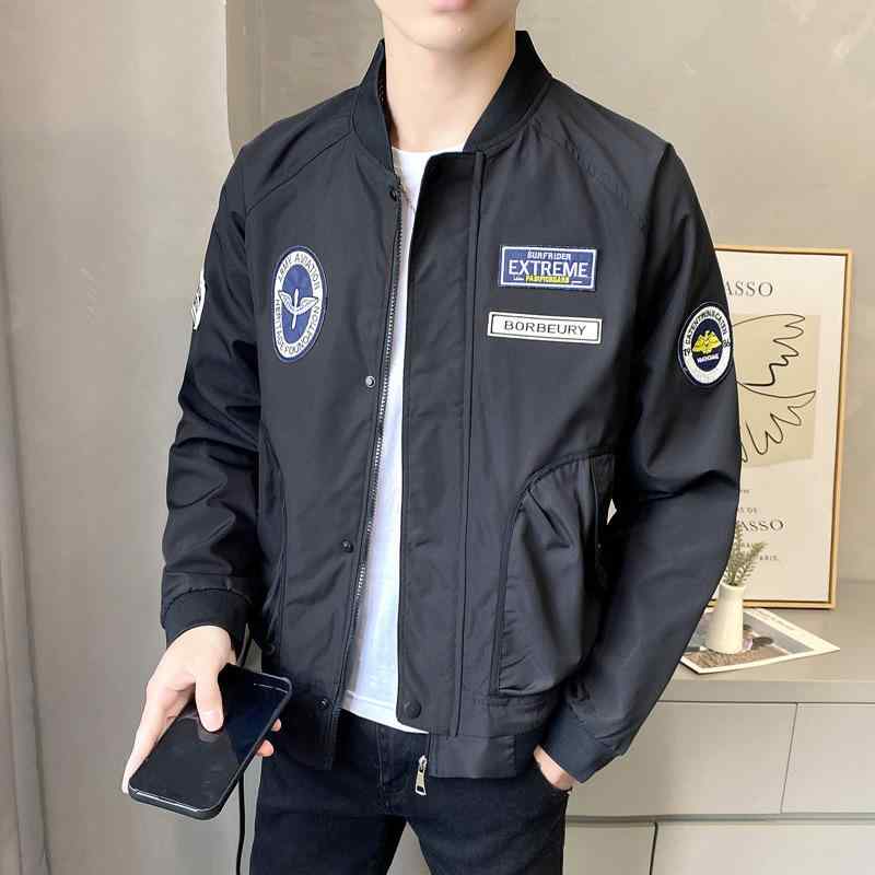ジャケット メンズ 男性用 ブルゾン スタジャン MA-1 ジャンパー アウター トップス ライトアウター 長袖 秋物 秋冬 カジュアル ストリート スポーティ 襟付き リブ 裾リブ ポリエステル ブラック ホワイト グリーン ベージュ