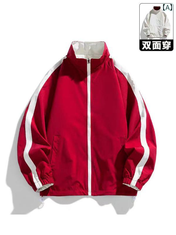 ジャケット メンズ 春秋 立襟 防風 アウター 配色 ?松 ジャンパー ブルゾン 赤 茶 黒 水色 緑