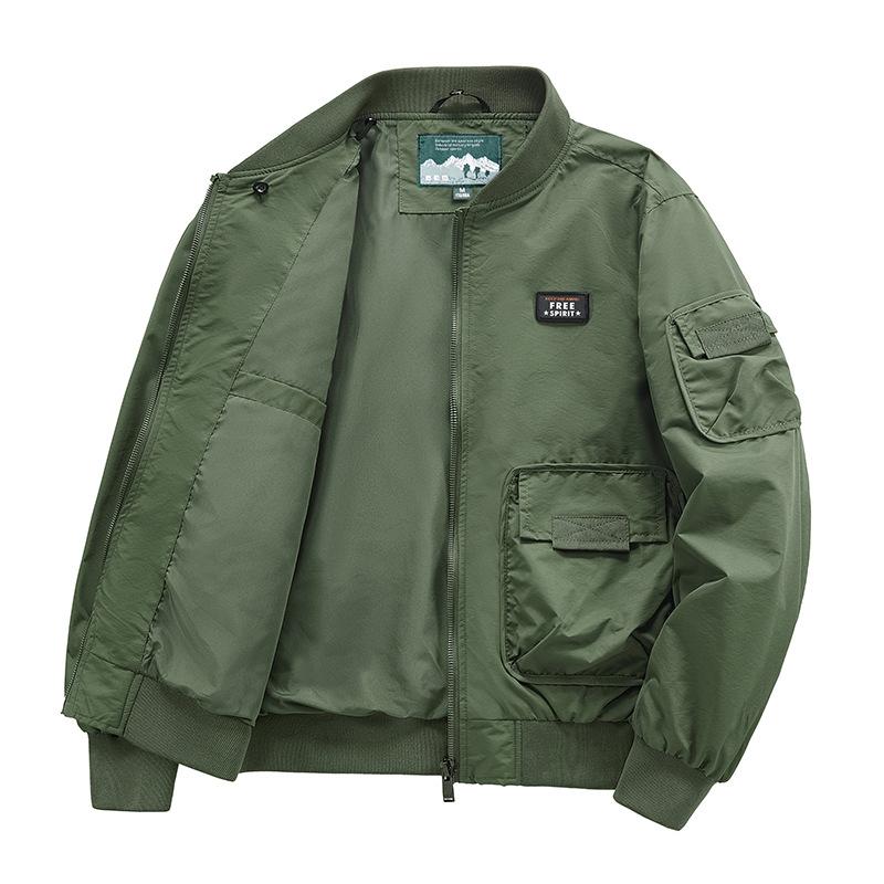 ジャケット 男性用 ブルゾン 春秋 アウター ミリタリー MA-1 フライトジャケット スタンドカラー 無地 ブラック グレー カーキ(x2)
