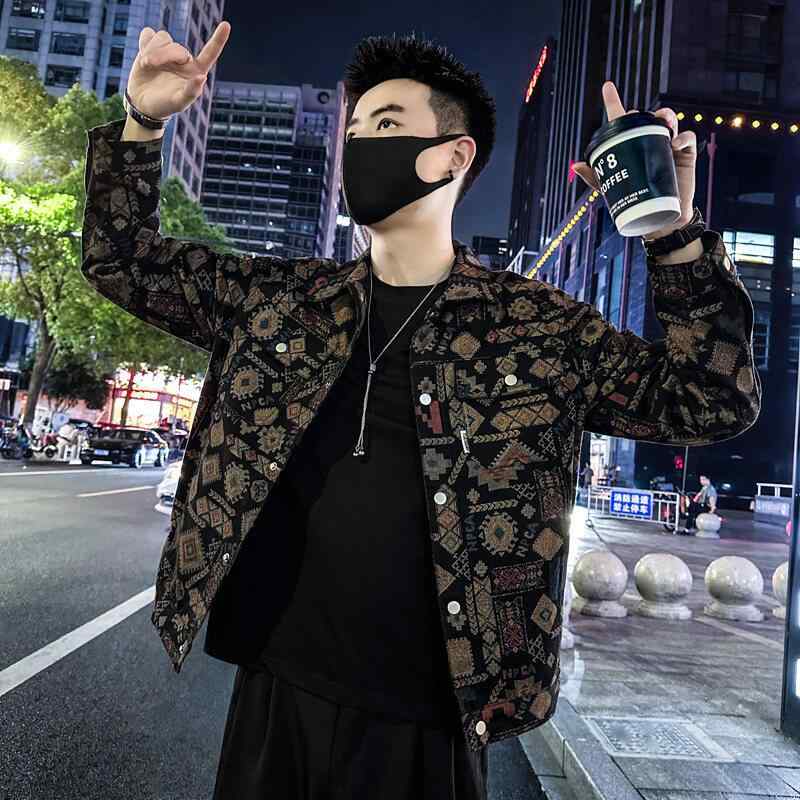デニムジャケット メンズ 春秋 薄手 ルーズ 襟付き ブラック アウター カジュアル 男性用 耐摩耗