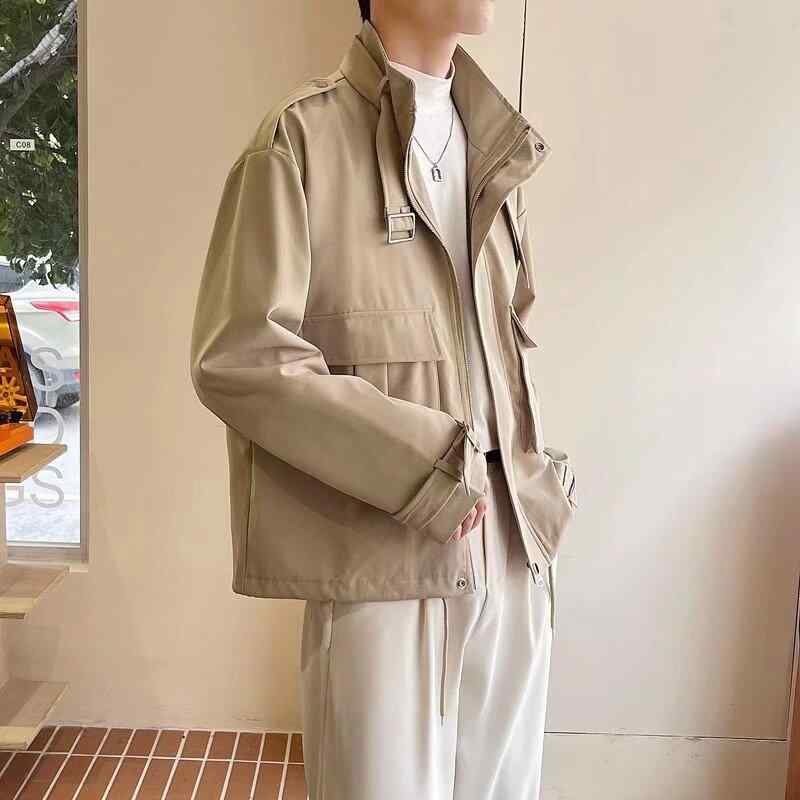 ジャケット 男性用 ブルゾン 春秋 ライトアウター ゆったりめ ショート丈 立襟 カーキ